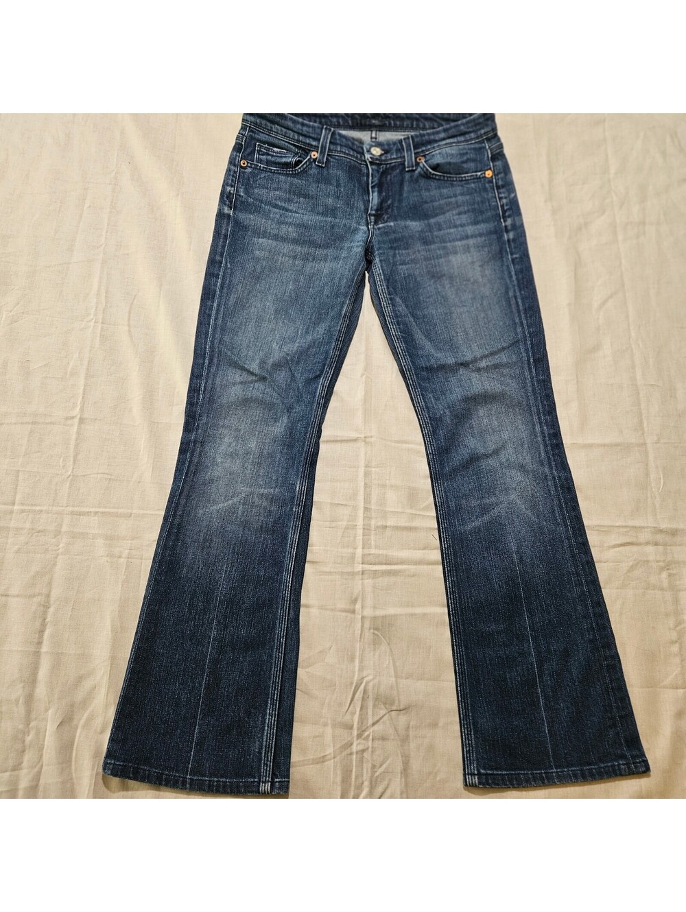7 For All Mankind Flynt Dark Wash Flared Jeans Low Rise Size 28 Vintage Y2K